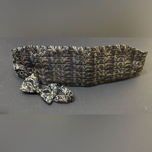 VTG 1990s-2000s Dion 100% Italian Silk Black/Gold Jacquard Cummerbund & Bow Tie